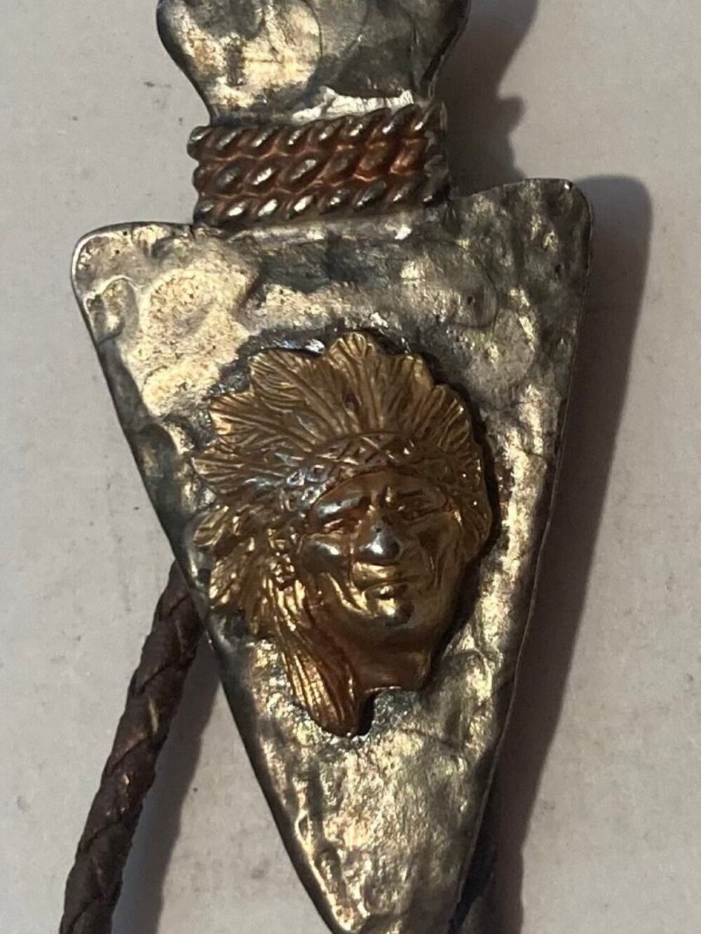 Vintage Metal Bolo Tie, Nice Native Man Design, Arrowhead, Nice Design